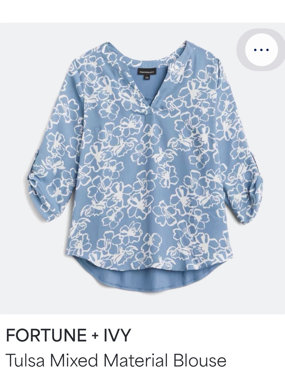 Fortune + Ivy Light Blue Floral V-Neck Blouse